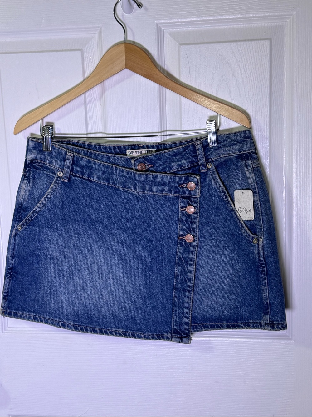 We The Free Blue Denim Wrap Mini Skirt